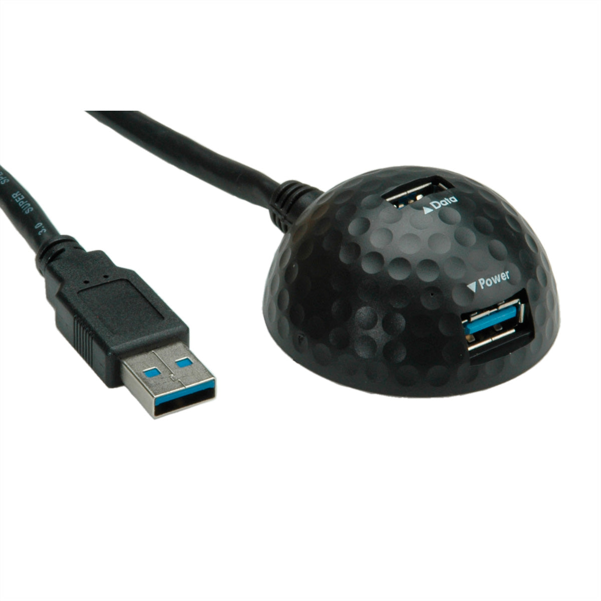 VALUE USB-A Verlängerungskabel (Stecker auf 2× Buchsen) – USB 3.2 Gen 1 (5 Gbit/s) – 1,5 m – Magnetfuss – Schwarz
