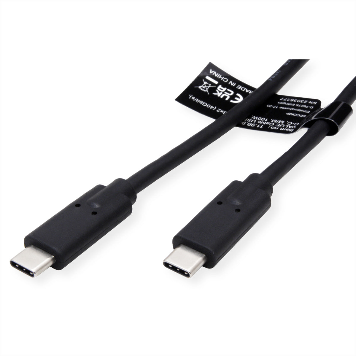 VALUE USB-C auf USB-C Kabel – USB4 40 Gbit/s – 1 m – PD 100 W – Schwarz