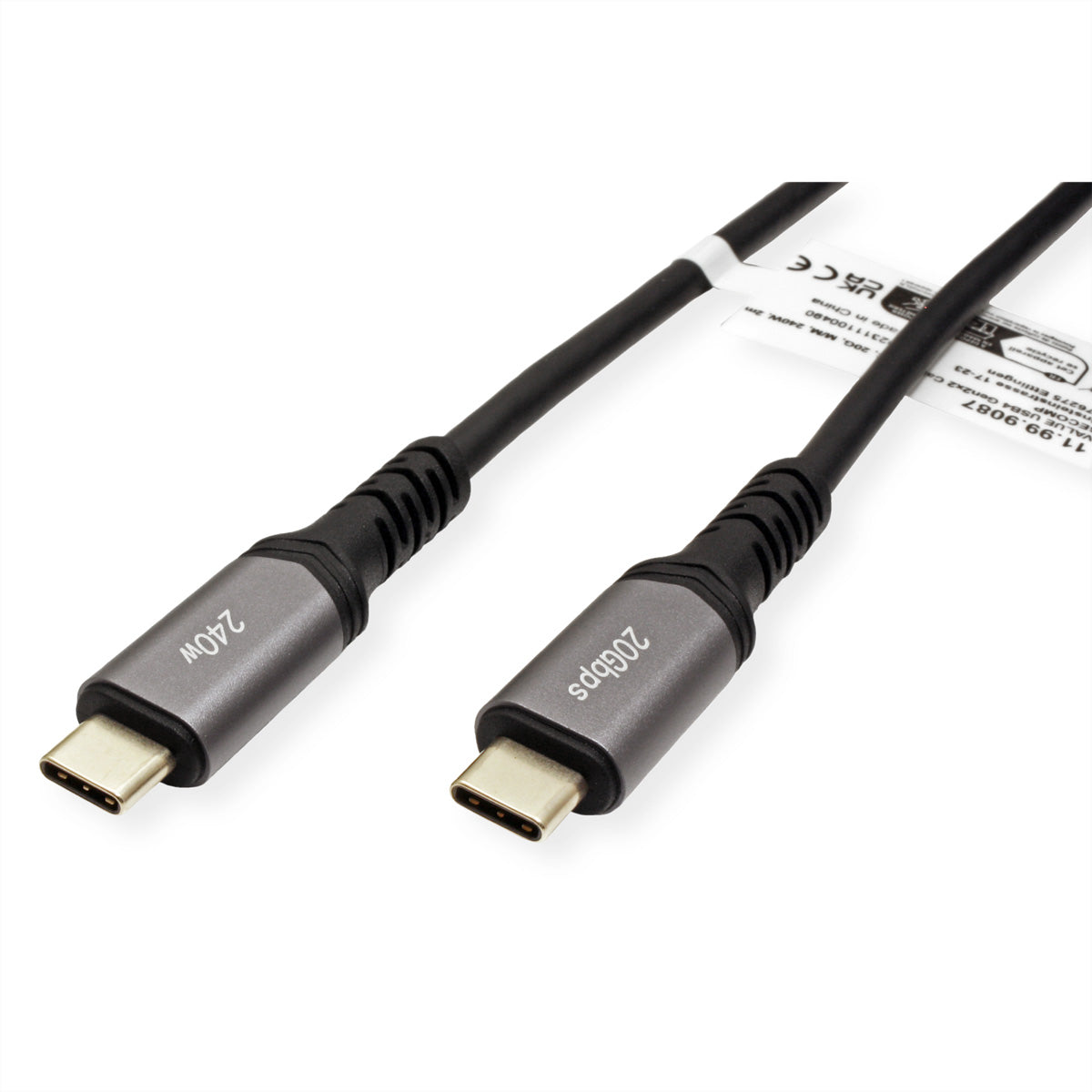 VALUE USB-C auf USB-C Kabel – USB4 20 Gbit/s – 2 m – PD 240 W – Schwarz