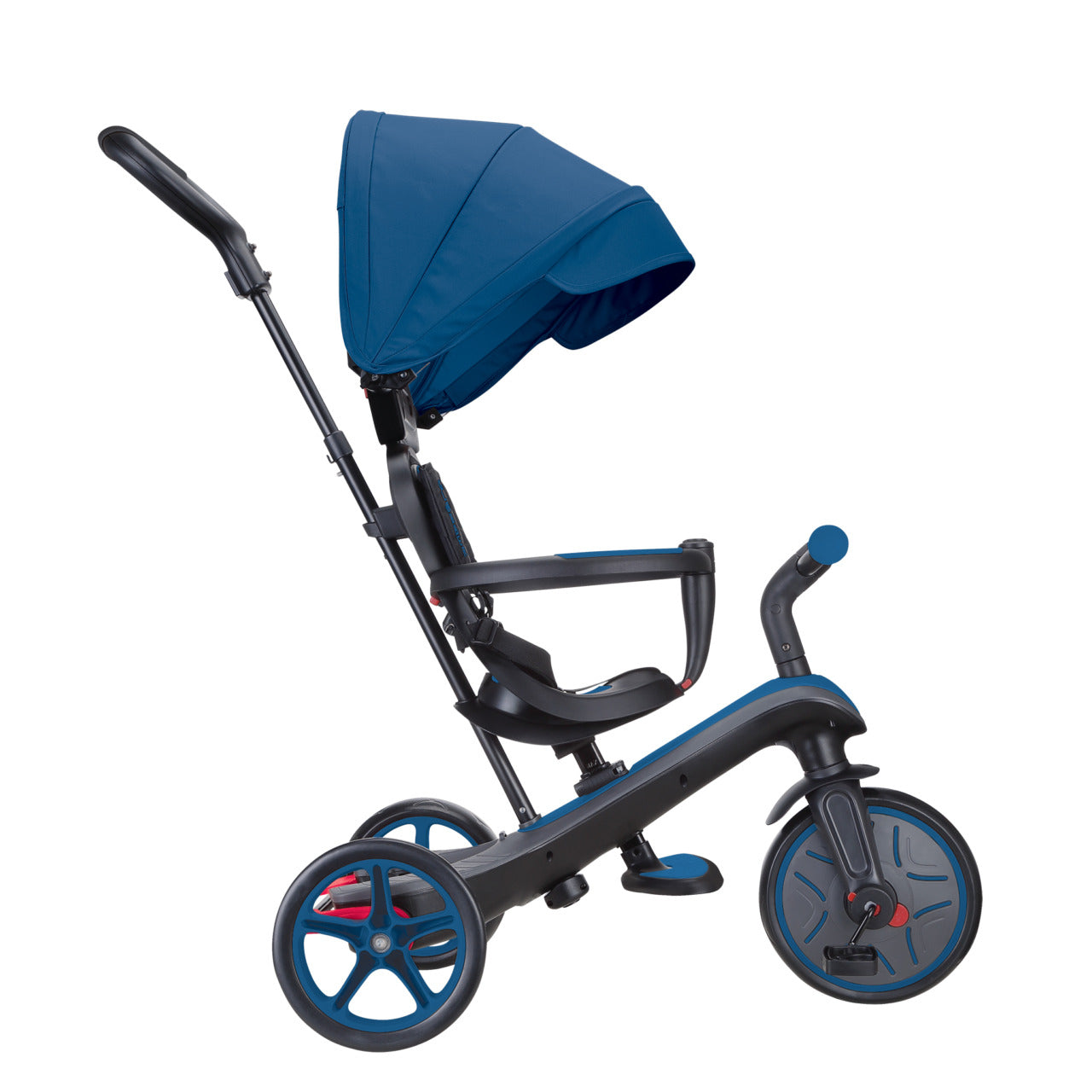 Globber Explorer 4 in 1 Dreirad – Verstellbarer Sitz, Schiebestange, Gurt – ab 10 Monaten – Blau