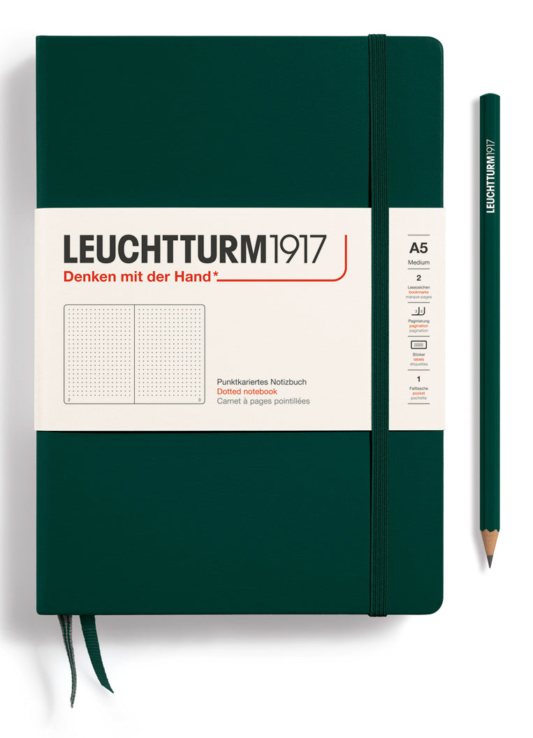 Leuchtturm Notizbuch – A5 – 251 Seiten – 80 g/m² – Hardcover, Gummiband, Einstecktasche, Waldgrün, FSC