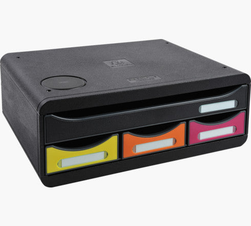 Exacompta Briefkorb – mit Beschriftungsfeld, schwarz, B 355 × H 135 × T 270 mm, Serie TOOLBOX MINI QI