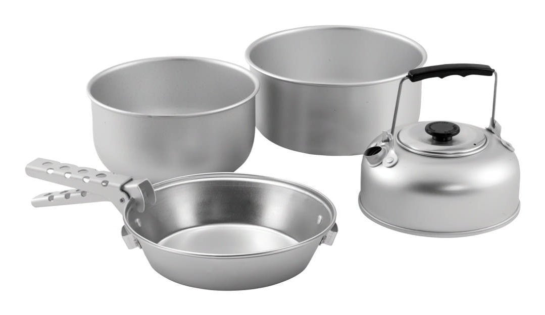 Easy Camp Fondue-Set Adventure Cook – Ø 22 cm, Aluminium, Silber, 3 Pers., 4 Teile