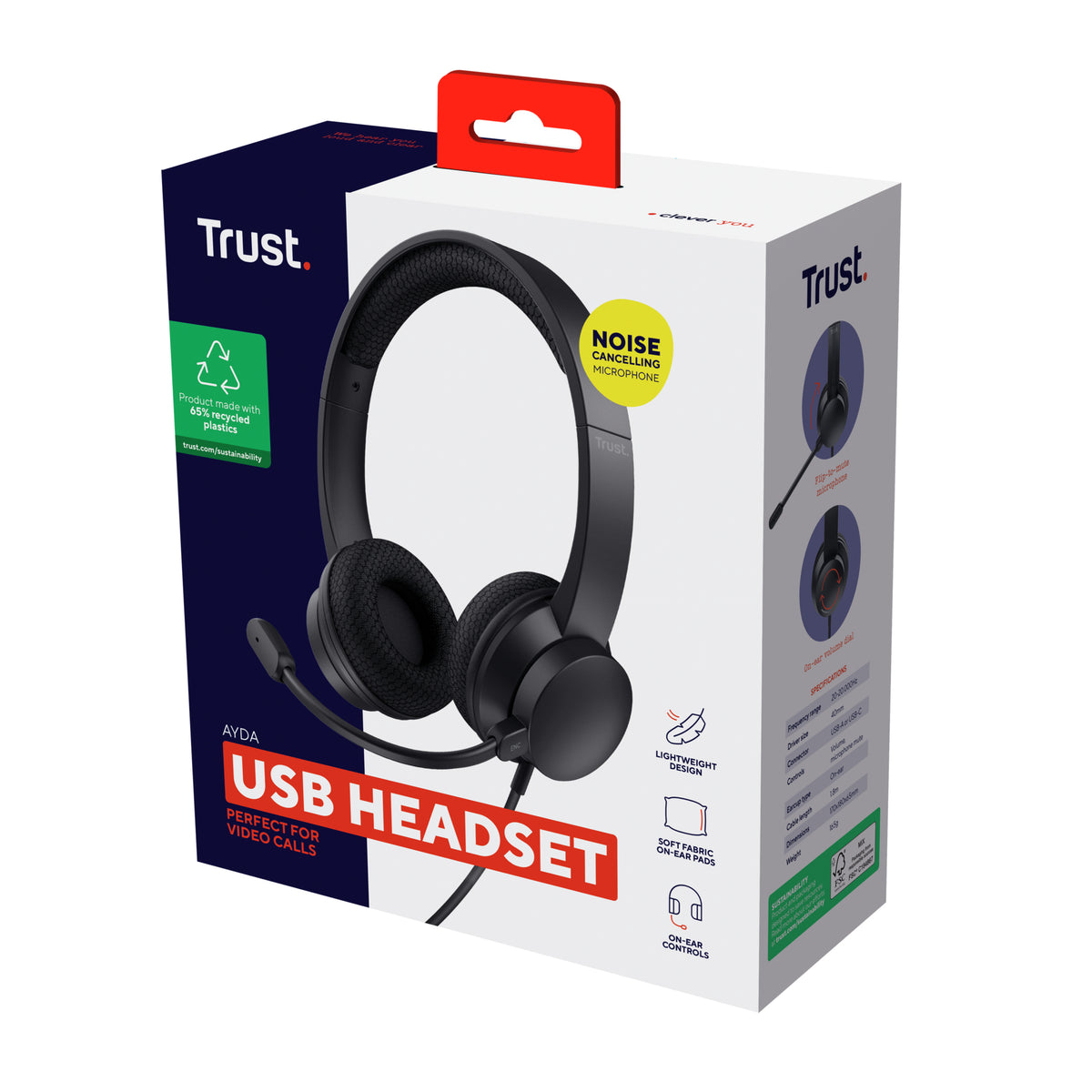Trust Ayda Office-Headset – On-Ear, Stereo, USB-A Kabel, ANC, Schwarz