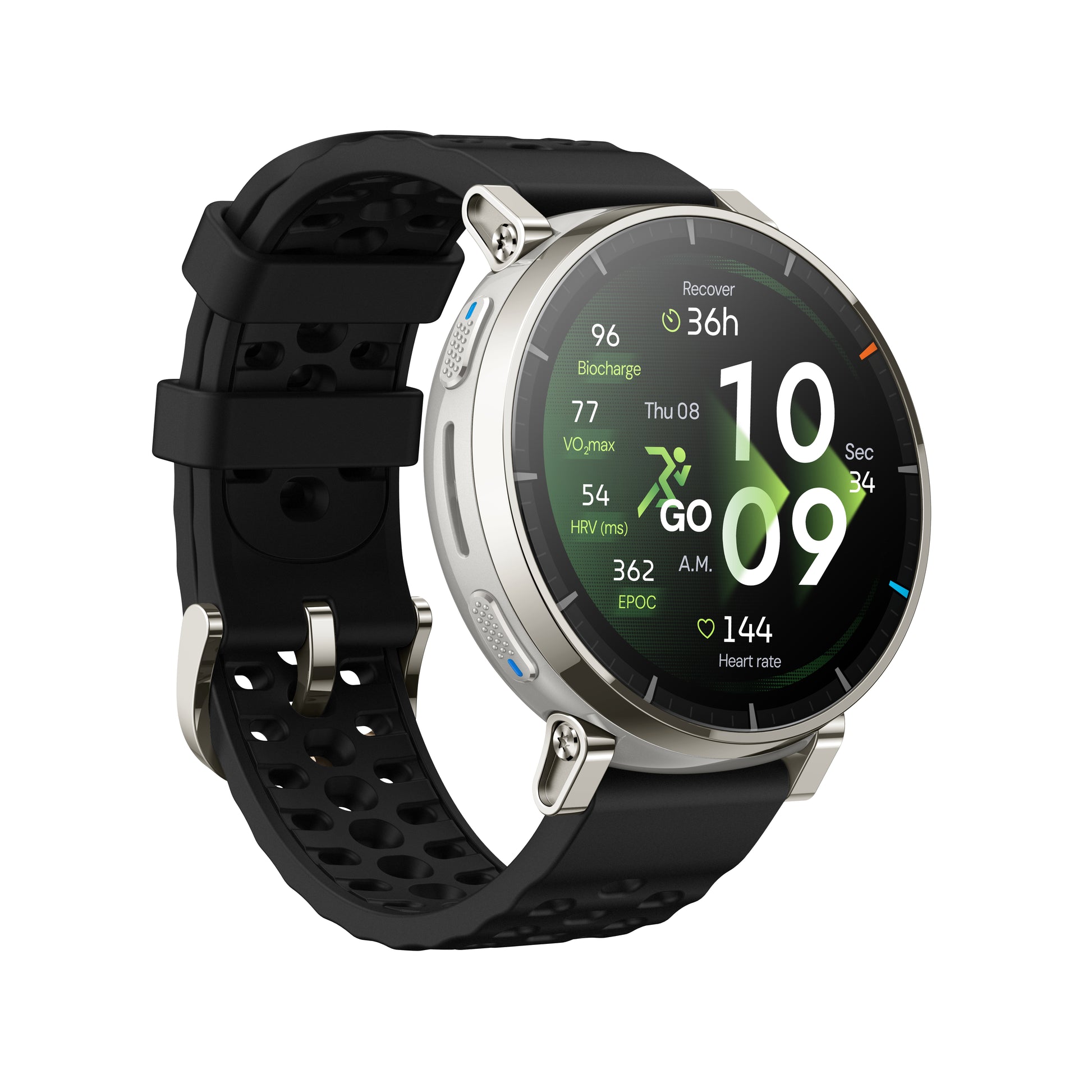 Amazfit Active 3 45 mm GPS – Aluminium Silber, Sportband, Schwarz, 50 m, für Android, iPhone