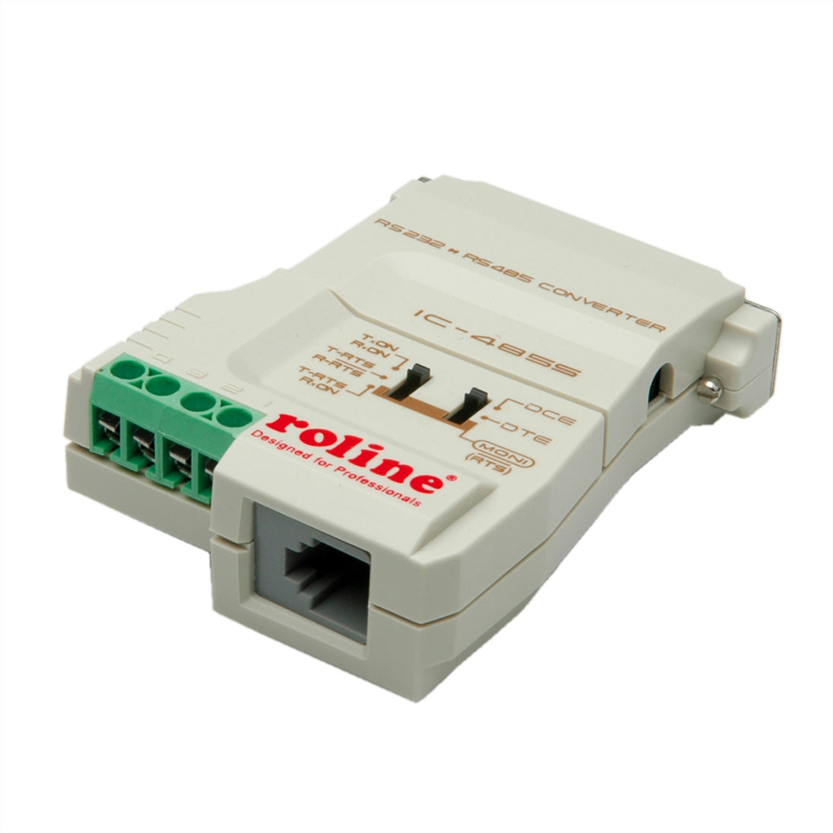 ROLINE Konverter RS232 zu RS485 – DB‑25 ↔ 4‑poliger Terminalblock, ohne galvanische Trennung