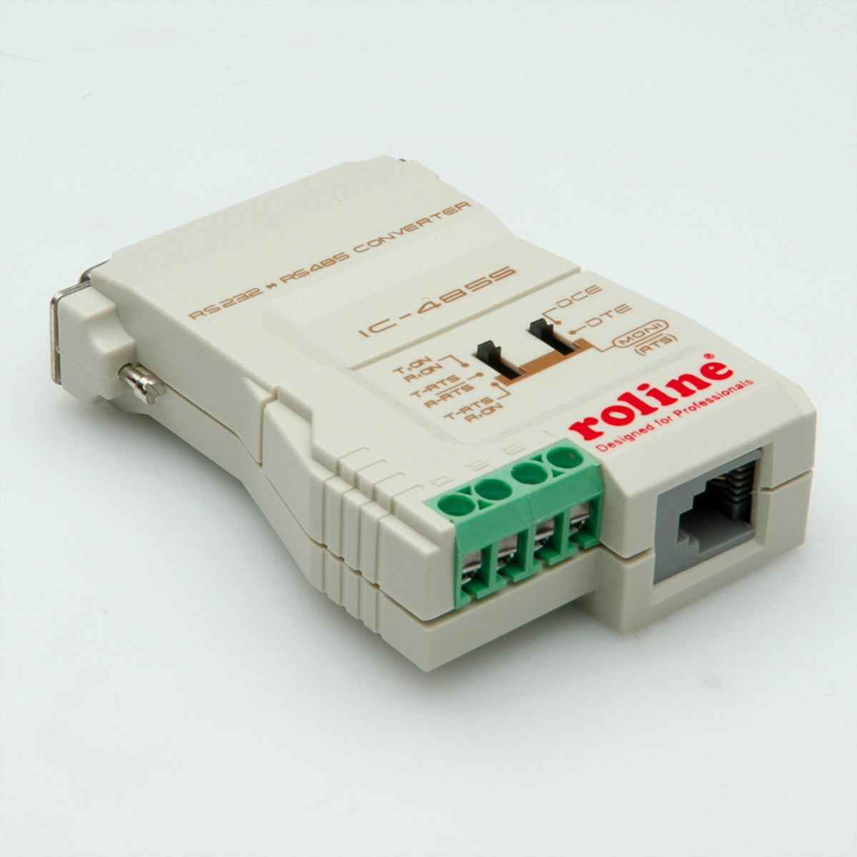 ROLINE Konverter RS232 zu RS485 – DB‑25 ↔ 4‑poliger Terminalblock, ohne galvanische Trennung