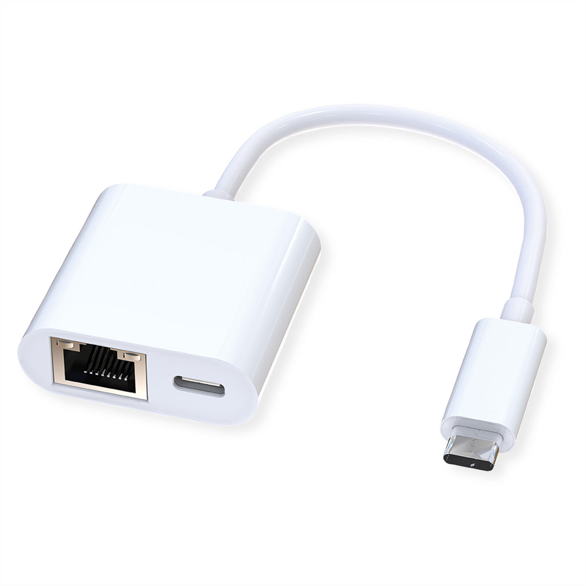 ROLINE Netzwerkadapter USB-C zu RJ-45 – Gigabit (1 Gbit/s), USB 3.2 Gen 2, 1× RJ-45, PD 100 W, Weiss