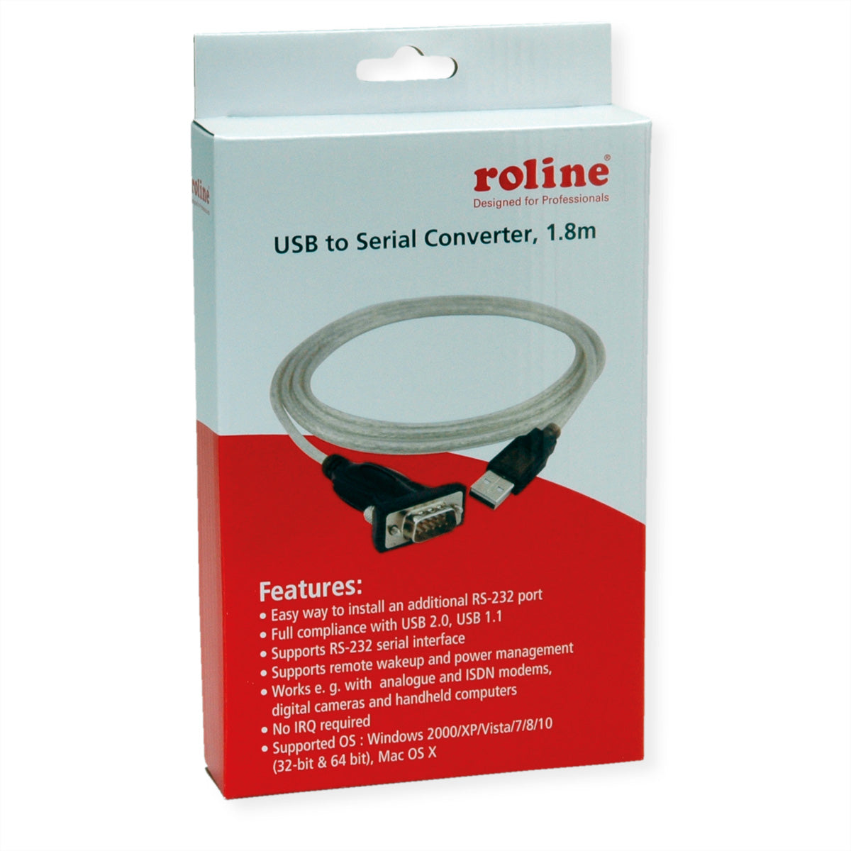 ROLINE Konverter-Kabel USB-A zu DB-9 – 1,8 m, USB 2.0, Schraubenverriegelung, inkl. Treiber-CD, Grau