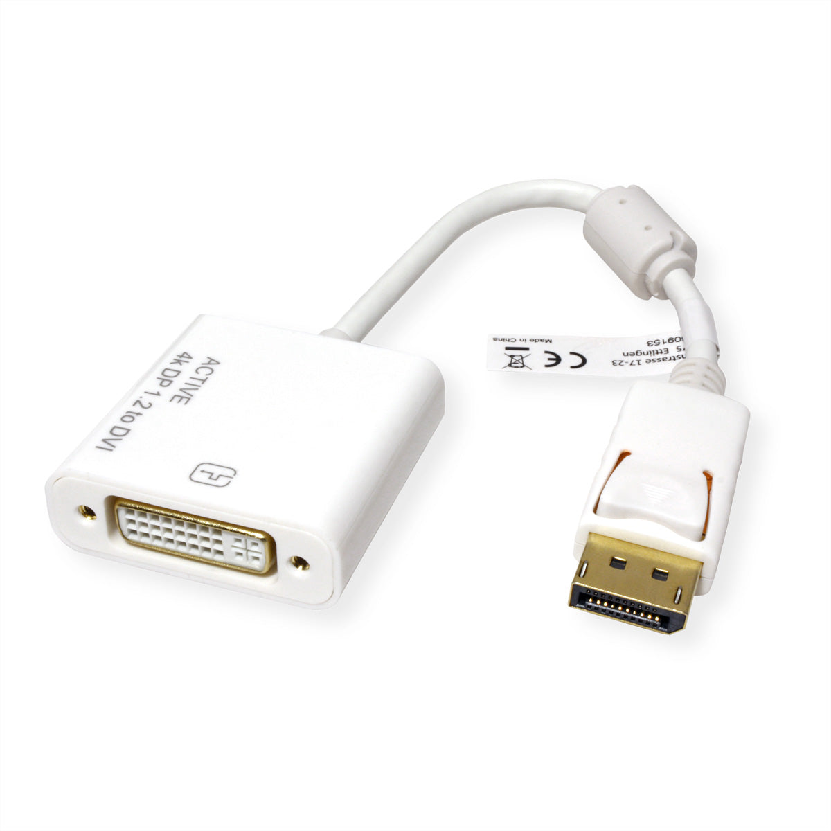 ROLINE DisplayPort zu DVI Adapter – 4K (3840 × 2160) @ 30 Hz, 0,15 m, aktiv, grau