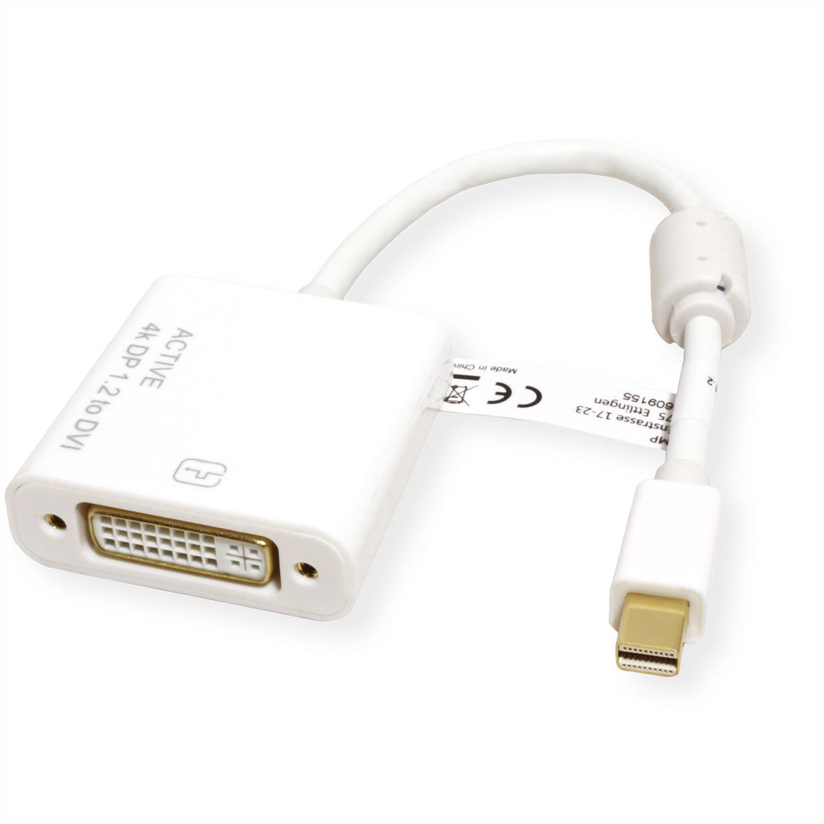 ROLINE Mini DisplayPort zu DVI-D Adapter – 4K (3840 × 2160) @ 30 Hz, passiv, 0,1 m – Weiss