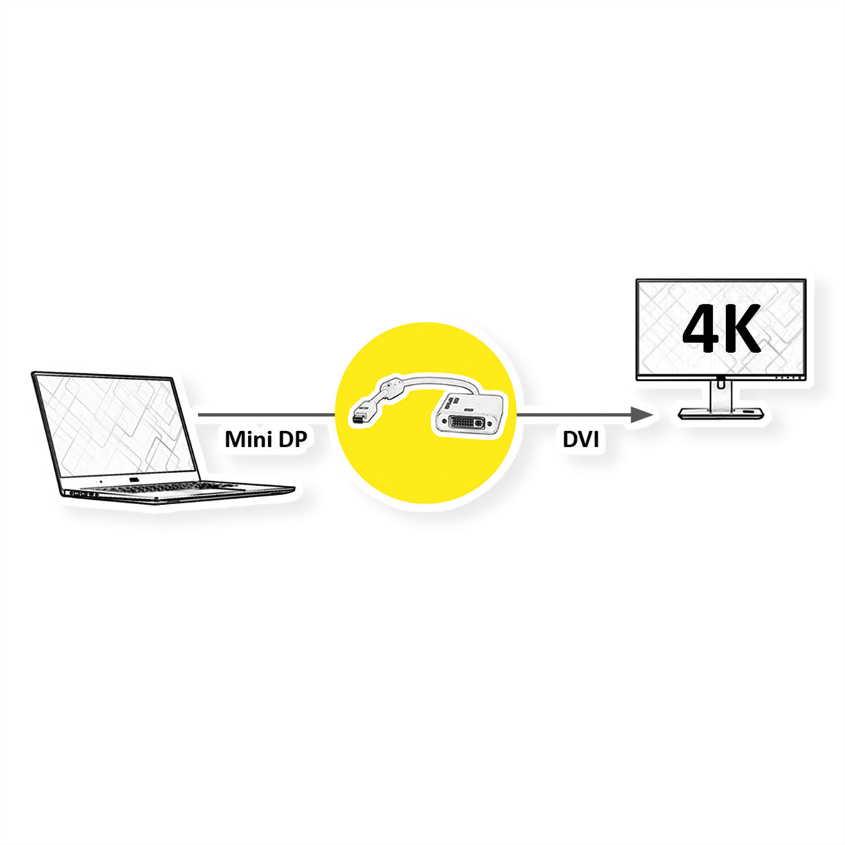 ROLINE Mini DisplayPort zu DVI-D Adapter – 4K (3840 × 2160) @ 30 Hz, passiv, 0,1 m – Weiss