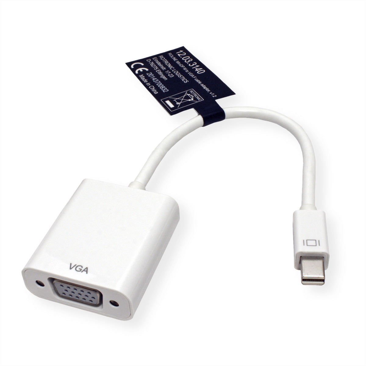 ROLINE Mini DisplayPort zu VGA Adapter – 1920 × 1200 @ 60 Hz, 0,1 m, DisplayPort 1.2, aktiv, weiss
