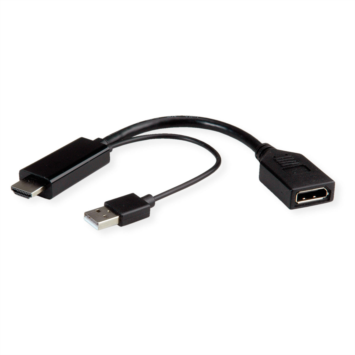 ROLINE Adapter HDMI zu DisplayPort – 4K (3840 × 2160) @ 60 Hz, DisplayPort 1.2, aktiv, 0,15 m, schwarz