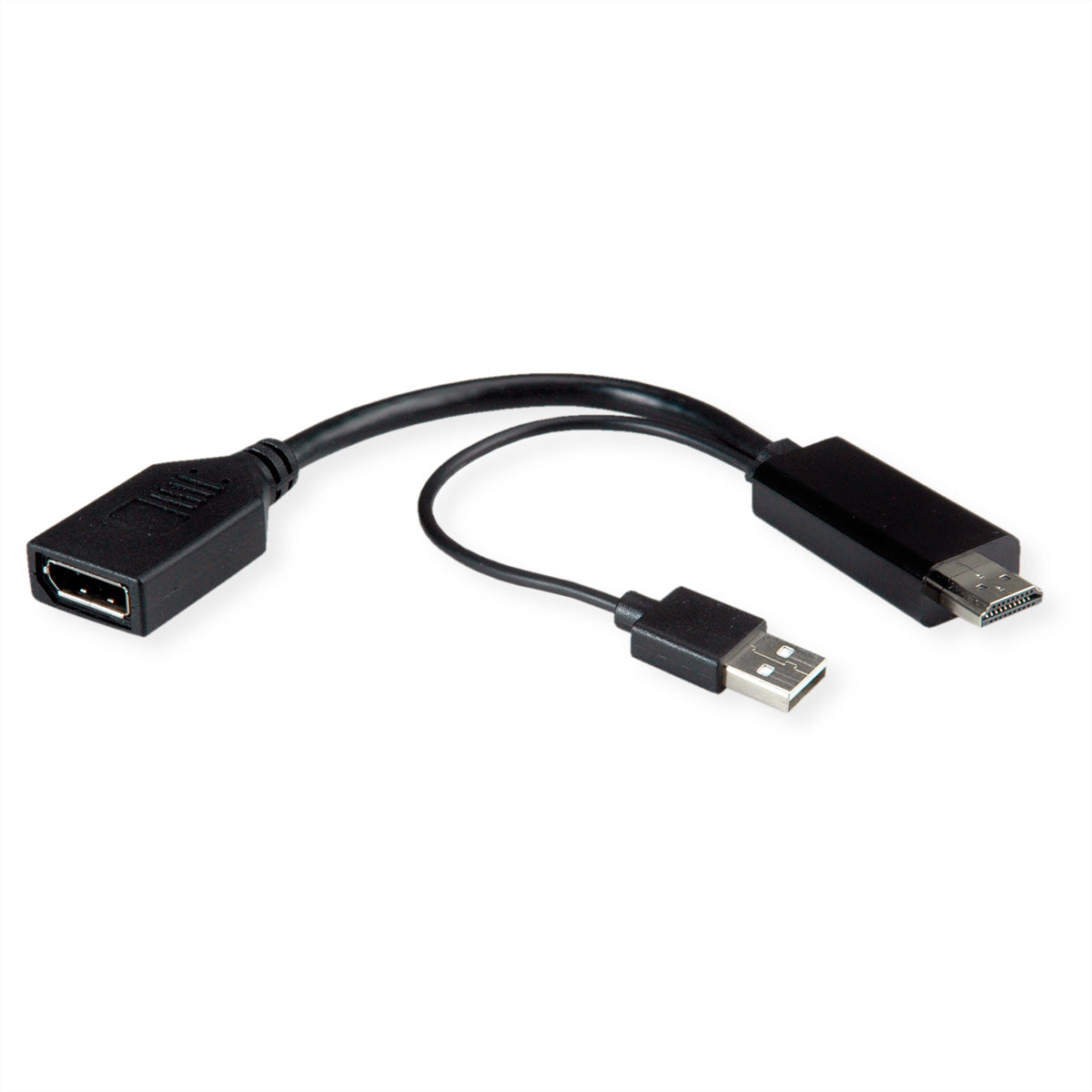 ROLINE Adapter HDMI zu DisplayPort – 4K (3840 × 2160) @ 60 Hz, DisplayPort 1.2, aktiv, 0,15 m, schwarz