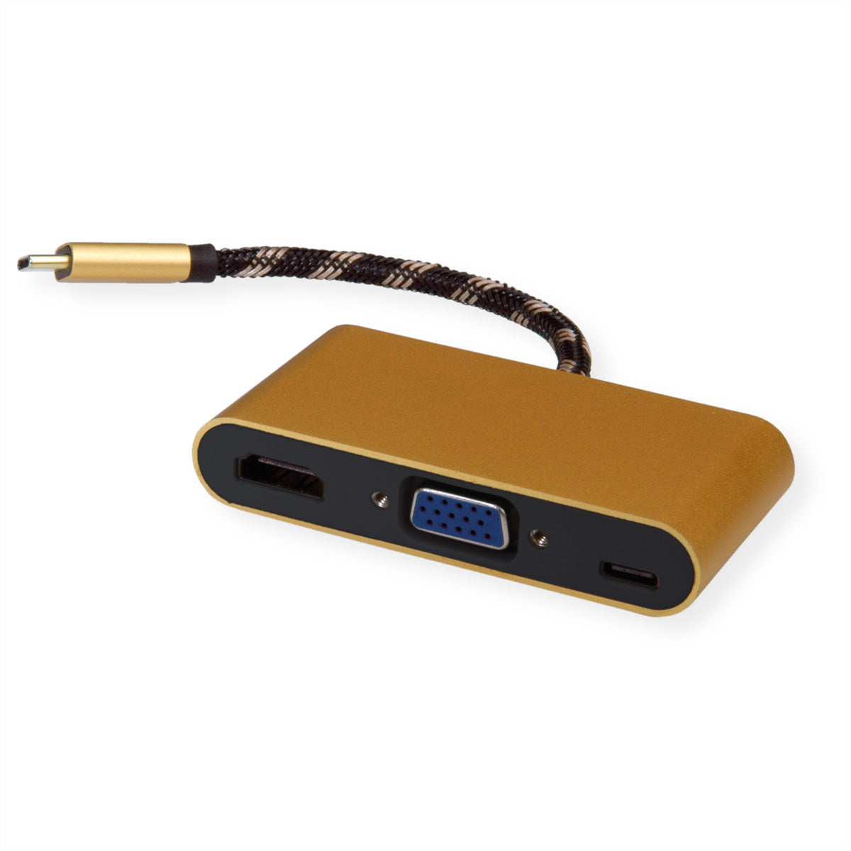 ROLINE GOLD Adapter USB-C zu HDMI/VGA – 4K (3840 × 2160) @ 60 Hz, USB 3.2 Gen 1, 0,1 m, PD 60 W