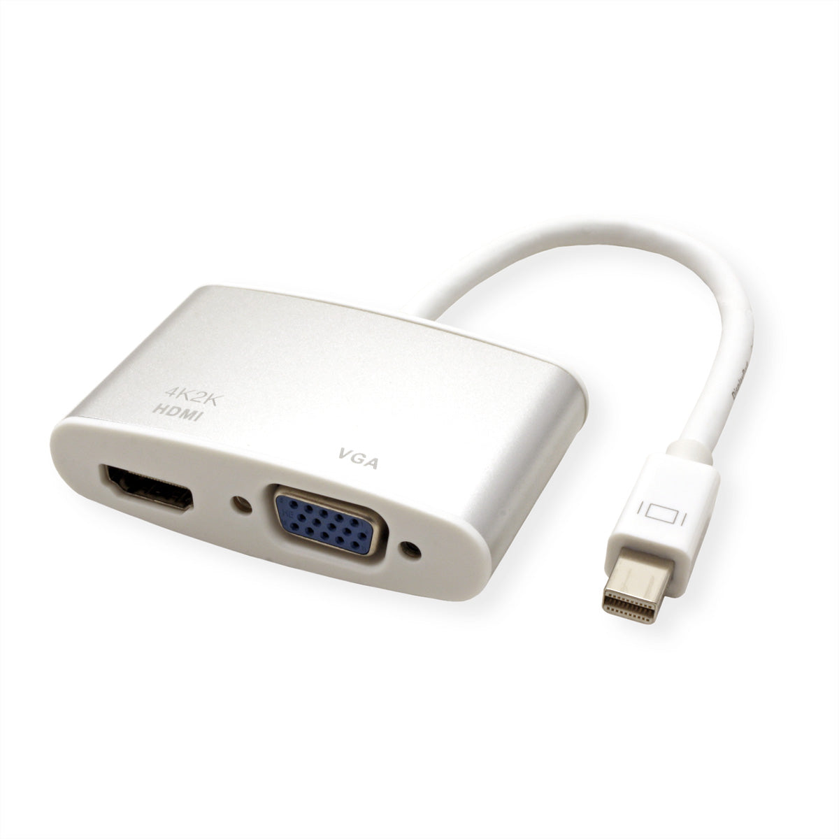 ROLINE Mini DisplayPort zu HDMI/VGA Adapter – 4K (3840 × 2160) @ 30 Hz, 10 cm, aktiv, silber