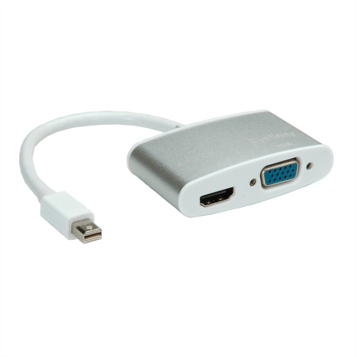 ROLINE Mini DisplayPort zu HDMI/VGA Adapter – 4K (3840 × 2160) @ 30 Hz, 10 cm, aktiv, silber