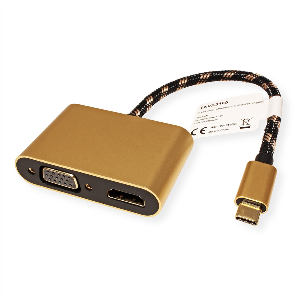ROLINE GOLD Adapter USB-C zu HDMI/VGA – 4K (3840 × 2160) @ 60 Hz, 1× HDMI, 1× VGA, 0,1 m, USB Power Delivery