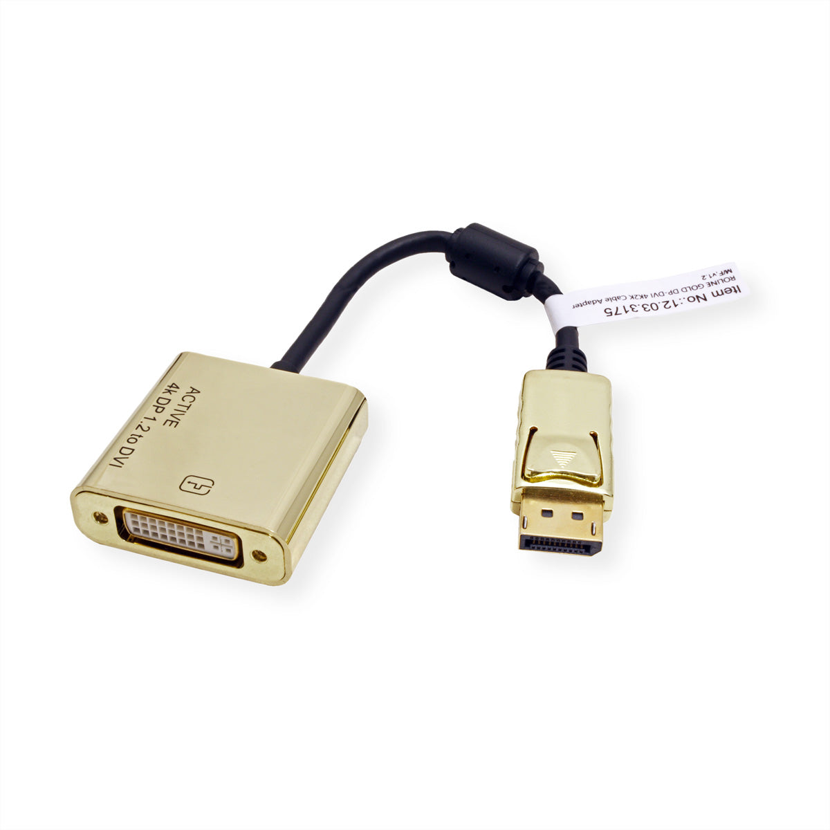 ROLINE GOLD Adapter DisplayPort zu DVI – 4K (3840 × 2160) @ 30 Hz, DP 1.2, 0,15 m