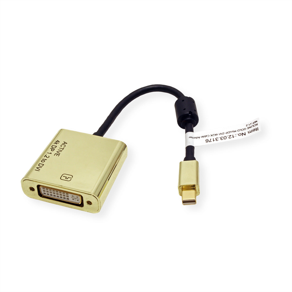 ROLINE GOLD Mini DisplayPort zu DVI Adapter – 4K (3840 × 2160) @ 30 Hz, 0,1 m, DisplayPort 1.2 – Schwarz/Gold