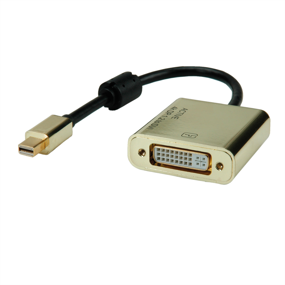 ROLINE GOLD Mini DisplayPort zu DVI Adapter – 4K (3840 × 2160) @ 30 Hz, 0,1 m, DisplayPort 1.2 – Schwarz/Gold