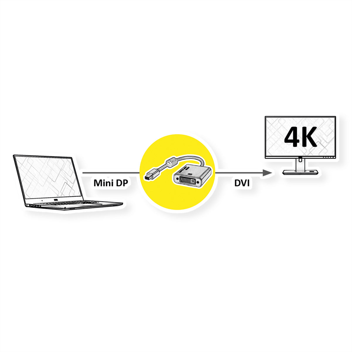 ROLINE GOLD Mini DisplayPort zu DVI Adapter – 4K (3840 × 2160) @ 30 Hz, 0,1 m, DisplayPort 1.2 – Schwarz/Gold
