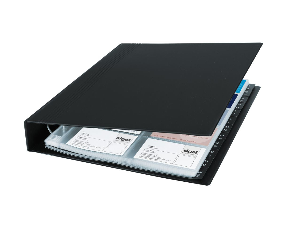 Sigel Visitenkartenbuch – Kunststoff, schwarz, 53 × 325 mm – für Visitenkarten