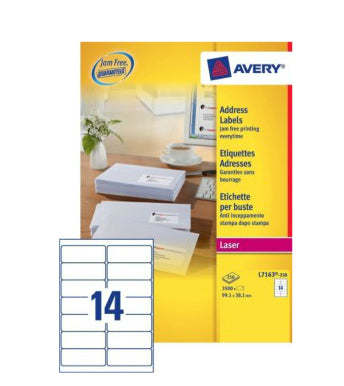 AVERY Zweckform – Adress-Etiketten Quick Peel, 99,1 mm × 38,1 mm, weiss, 3'500 Etiketten (250 A4-Blätter)