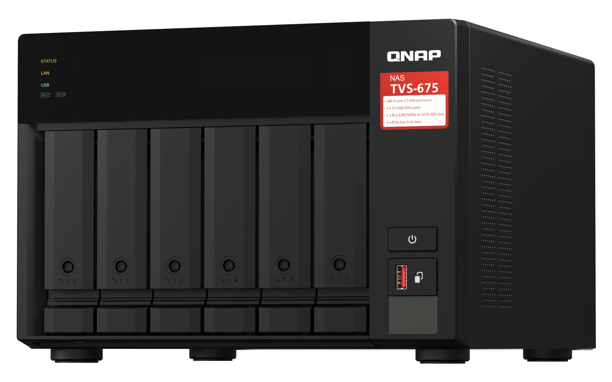 QNAP TVS-675-8G – 6-Bay Tower NAS – ZhaoXin KX-U6580, 8 GB RAM, 2,5GbE, QuTS hero