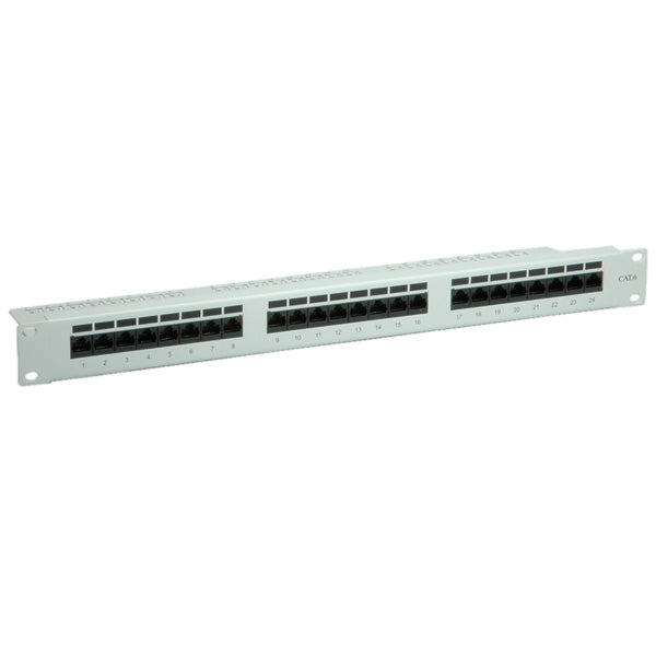 VALUE Patchpanel Cat6 (Klasse E) – 24× Ports, ungeschirmt (UTP), 19", 1U, Grau