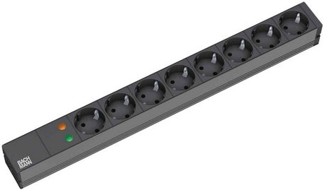 Bachmann Rack-PDU 1U (19"), 8×Schuko, Eingang Schutzkontakt-Stecker, 2 m, Aluminium – schwarz