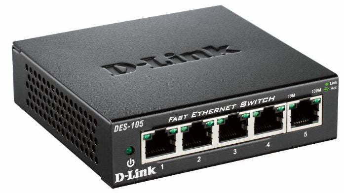D-Link DES-105 – Switch (Unmanaged) – 5×10/100 Mbit/s, L2, Schwarz