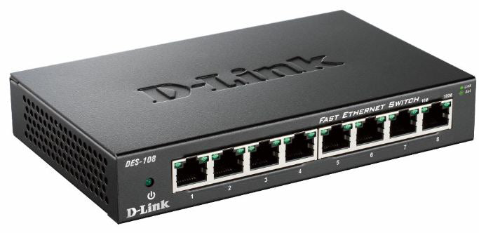 D-Link DES-108 – Switch – 8× 10/100, Desktop, Schwarz