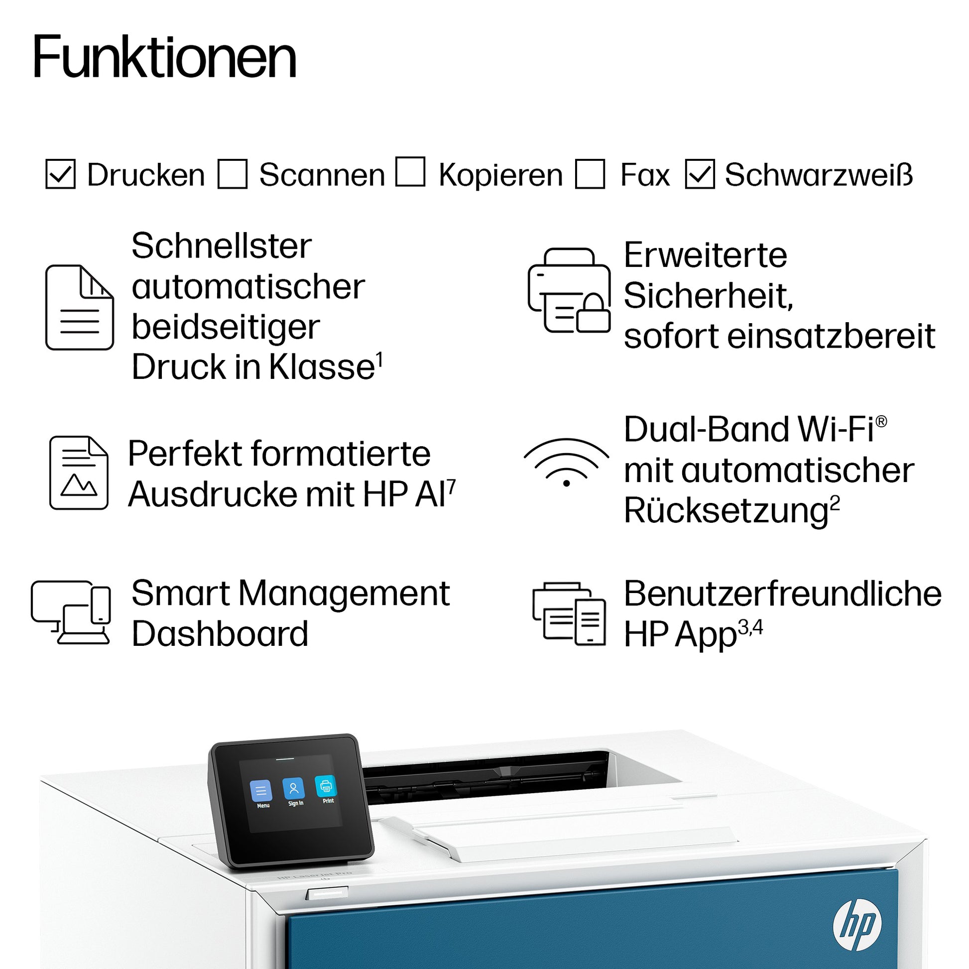 HP LaserJet Pro 4007dn – Schwarz-Weiss, A4, Duplex, WLAN, LAN, USB, 45 Seiten pro Minute