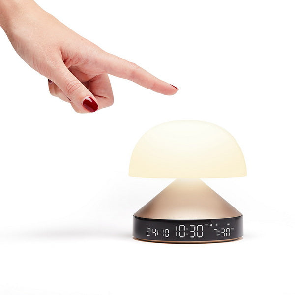 LEXON Lichtwecker Mina Sunrise – digital – 11 × 11 cm, gold, Aluminium, USB, 5 Wecktöne