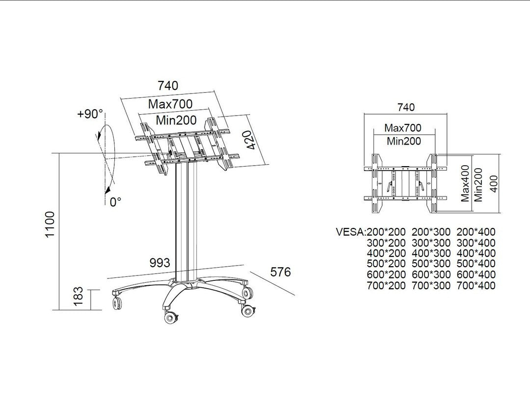 Multibrackets Displayständer für 47", VESA 700×400, bis 80 kg, silber