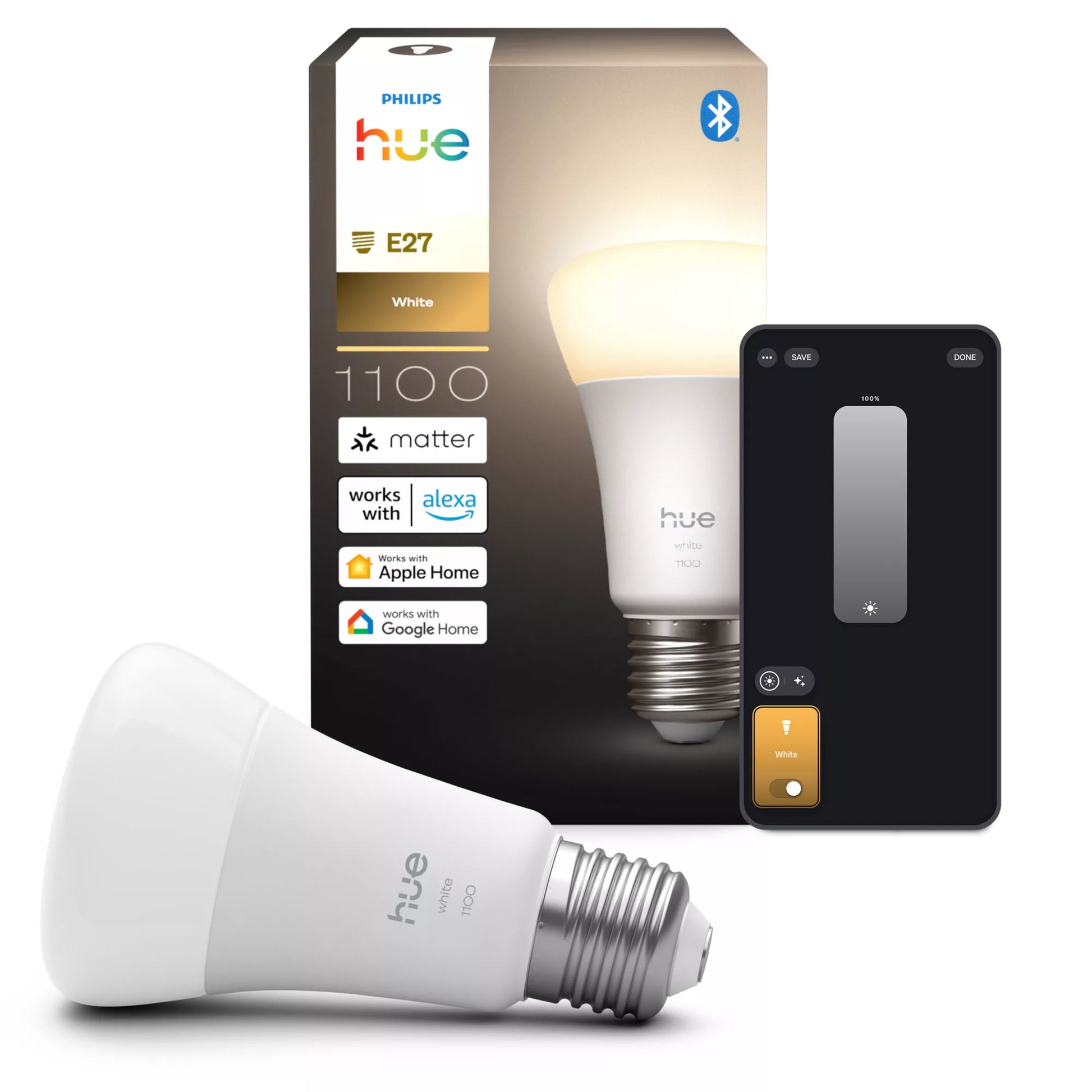 Philips by Signify Philips Hue Smart-Leuchtmittel E27 – 2700 K, 1100 lm, 9,5 W, Bluetooth/Zigbee – für Alexa, Google, HomeKit
