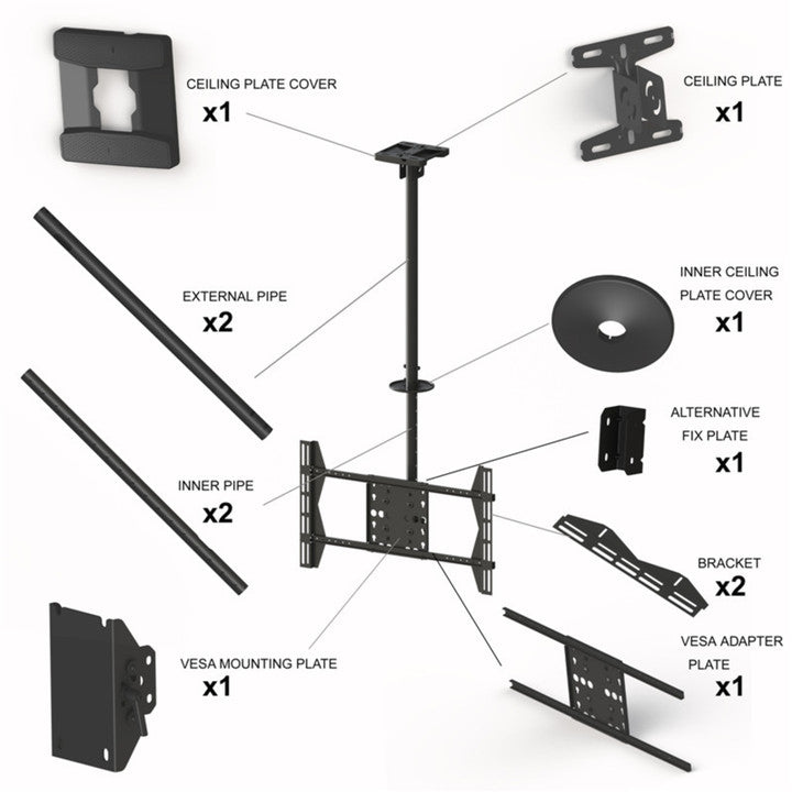 Multibrackets Ceilingmount LS – Deckenhalterung, bis 63", bis 80 kg, höhenverstellbar, schwarz