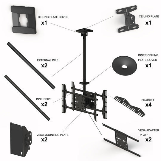 Multibrackets LBB – Deckenhalterung, neigbar, bis 70", bis 80 kg, schwarz
