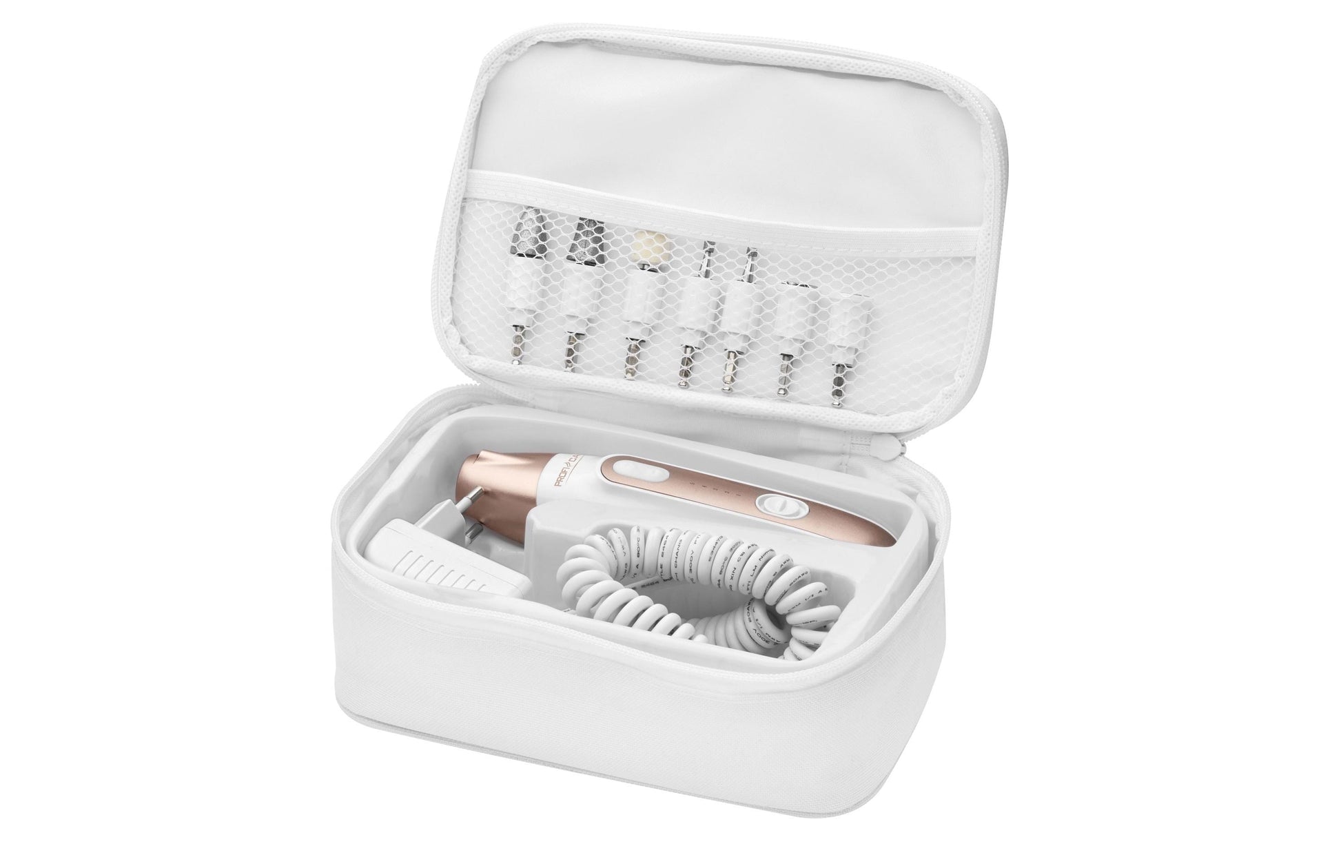 Profi Care Maniküre-/Pediküre-Set MPS3004 – Netzbetrieb, 5 Stufen – 16 × 3,8 × 3,7 cm – Weiss, Champagner