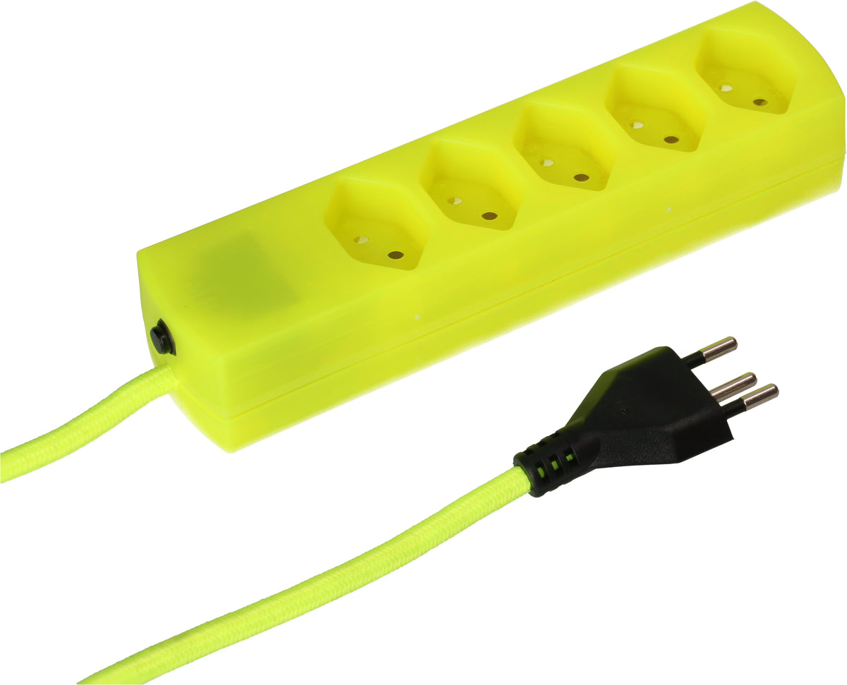 Max hauri split Max Hauri TEX Steckdosenleiste – 5× T13, 2 m, mit Überstromschutz, fluo-gelb