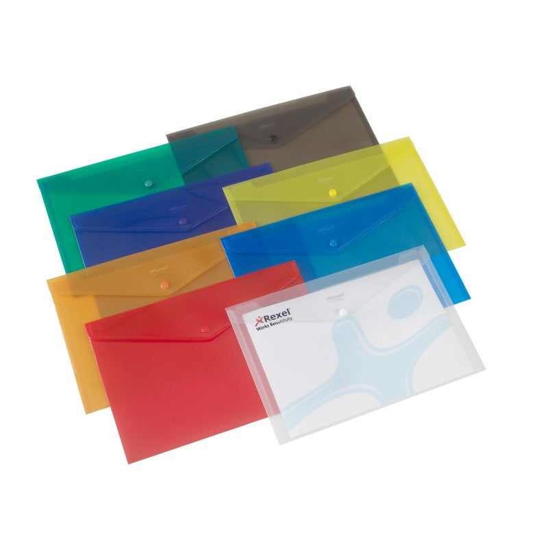 Rexel Dokumententasche A4, Druckknopf, assortiert – 25 Stück