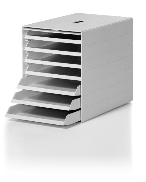 Durable IDEALBOX PLUS Schubladenelement – 7 Schubladen, für C4, mit Deckel, Grau, B 250 × H 322 × T 365 mm