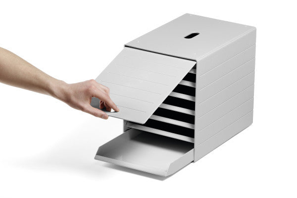 Durable IDEALBOX PLUS Schubladenelement – 7 Schubladen, für C4, mit Deckel, Grau, B 250 × H 322 × T 365 mm