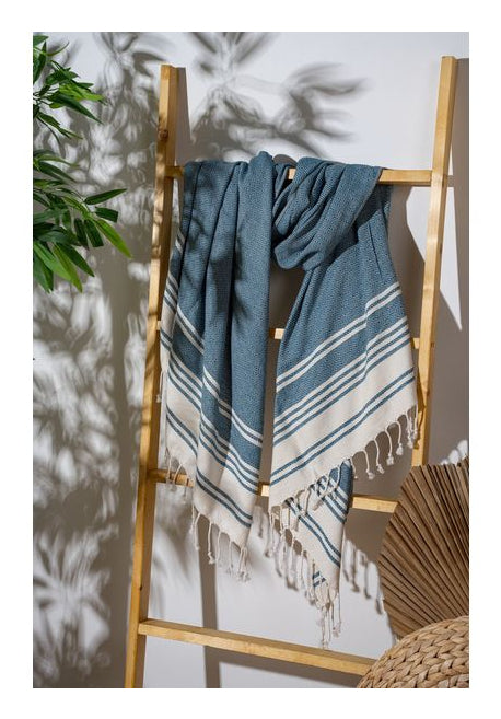 Foutastic Strandtuch New Diamond – 90 × 170 cm, Dunkelblau/Beige, 60% Baumwolle/40% Polyester