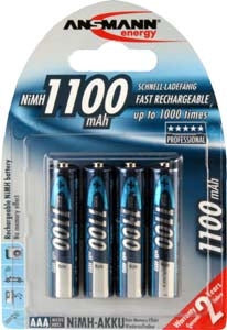 Ansmann AAA Akkus, Nickel-Metallhydrid (NiMH), 1100 mAh, 1,2 V – 4 Stk.