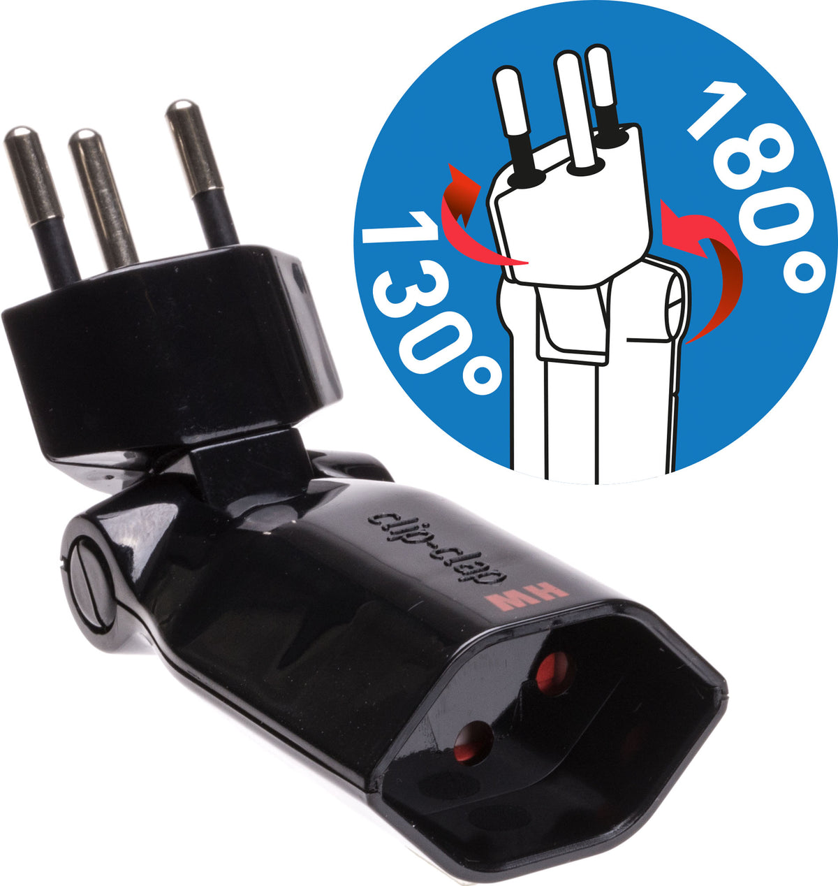 Max Hauri AG Zwischenstecker, 1×T13, Eingang T12, 10 A 230 V, klapp-/drehbar, Berührungsschutz – schwarz