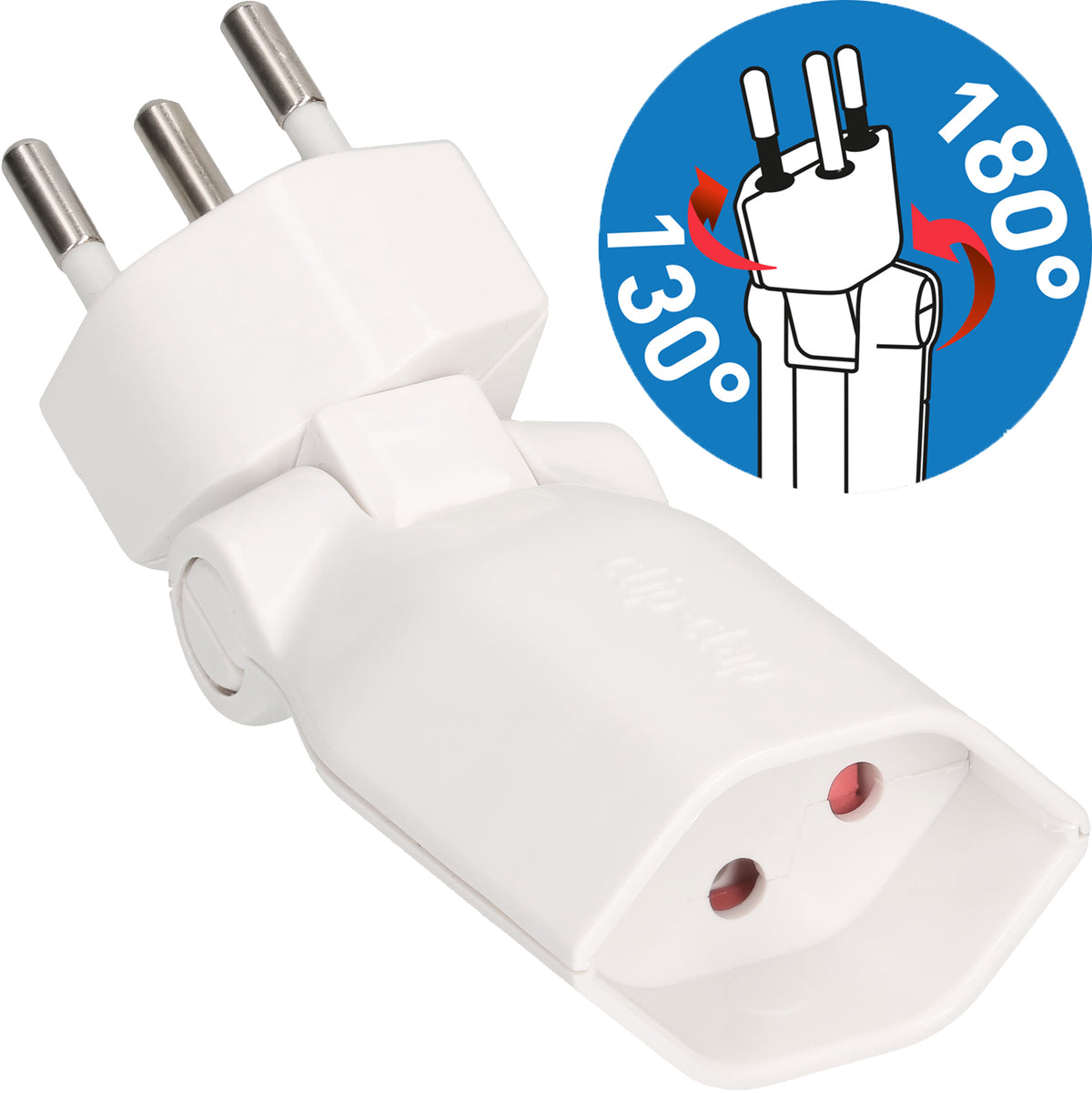 Max Hauri AG Zwischenstecker Typ 12 zu Typ 13 – 3-polig (L+N+PE), 10 A, 230 V – dreh-/klappbar