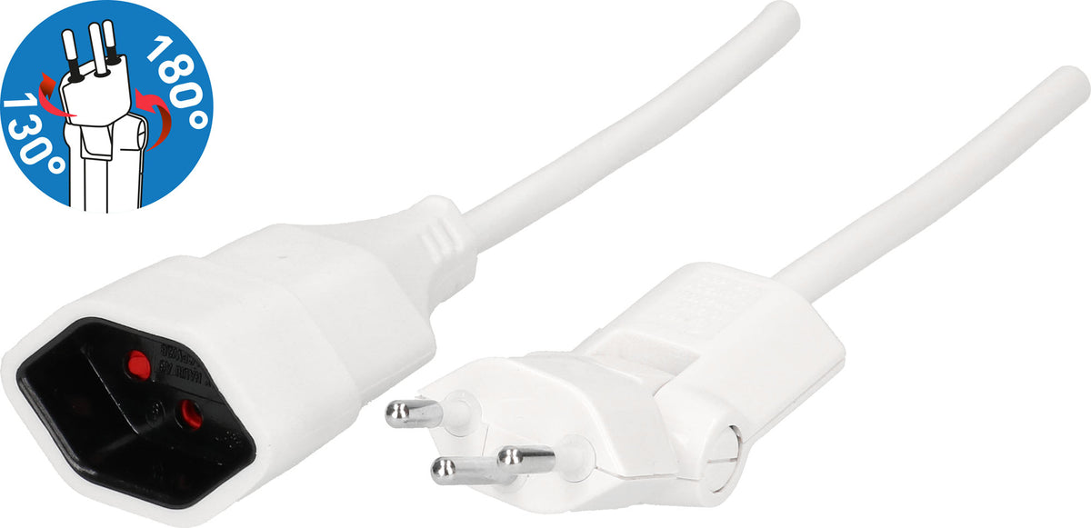 Max Hauri AG Max Hauri Verlängerungskabel – T12 (clip-clap)–T13, 1 m, IP20, 3×1,0 mm² H05VV-F, weiss